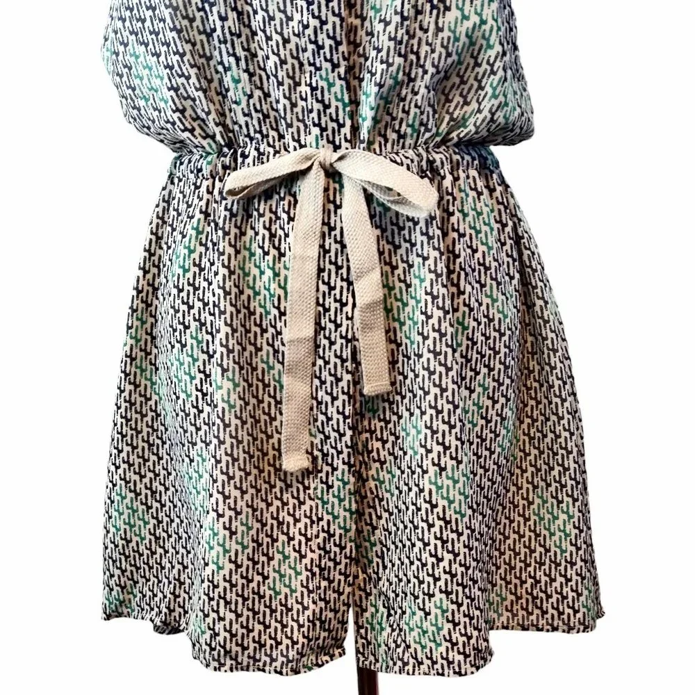 Sea New York Womens 2 Silk Cactus Print Sleeveless Tie Waist Tunic Mini Dress - Picture 6 of 10
